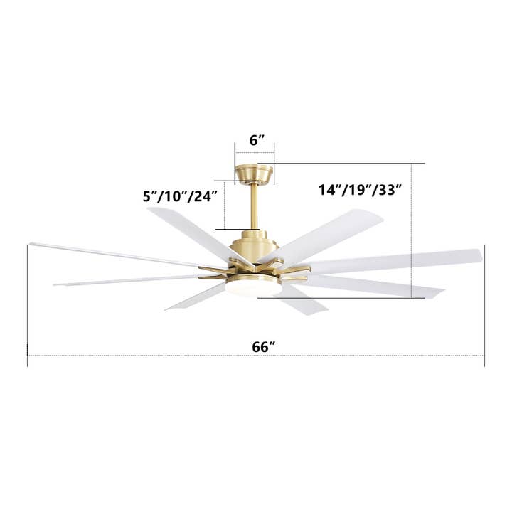 39F Inc. - Wholesale Ceiling Fan - 66 Inch Modern Gold Ceiling Fan with Dimmable LED Light 7