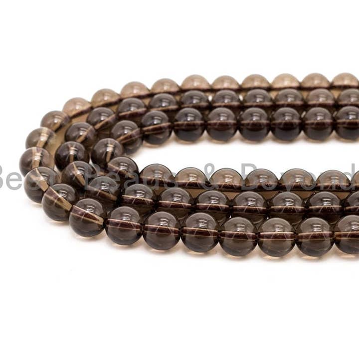 BestBeads&Beyond - Wholesale Beads - Natural Smoky Quartz Round Smooth beads, 6mm/8mm/10mm/12mm Round Quartz beads,15.5 Full Strand, SKU#V12