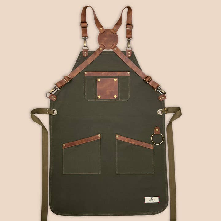 Green Apron For Men and Women | Personalized | Leather Straps for wholesale on Faire