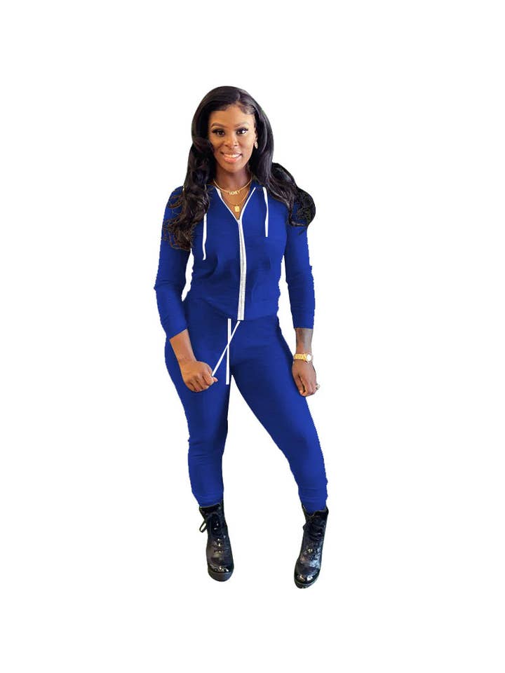 MB Fashion Wholesale - Wholesale Top & Pant Set (NOT Loungewear) - Women's - MB FASHION Zip-Up Hoodie and Jogger Pants Set 12489R8