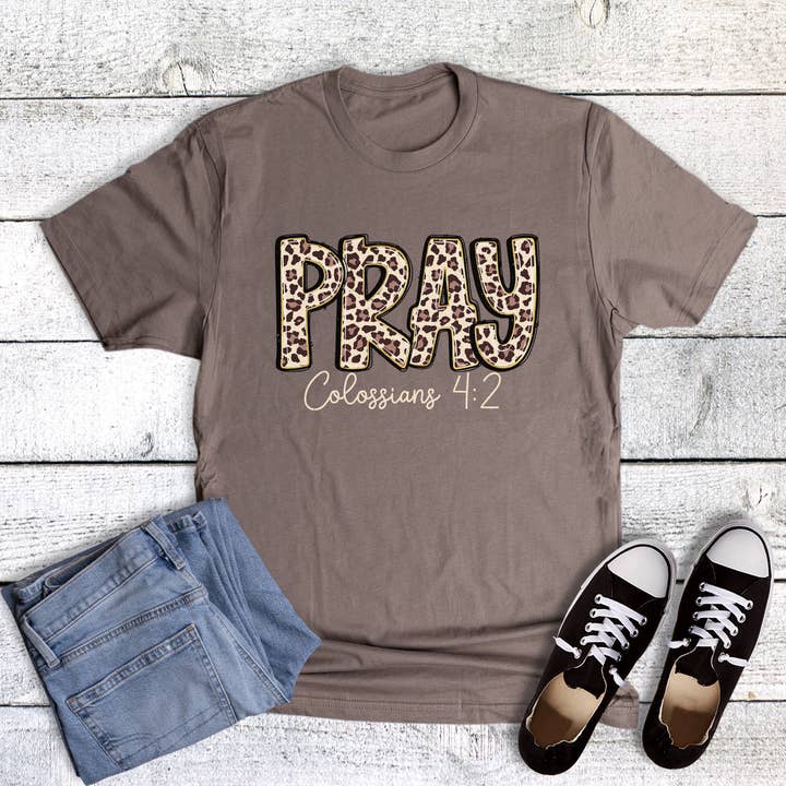 Faith Leopard Pray Colossians Graphic Tee for wholesale by Dust and Roots