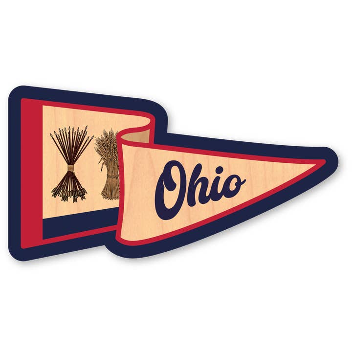 Mini Wood Sticker - Ohio Waving Pennant for wholesale by Morris Magnets