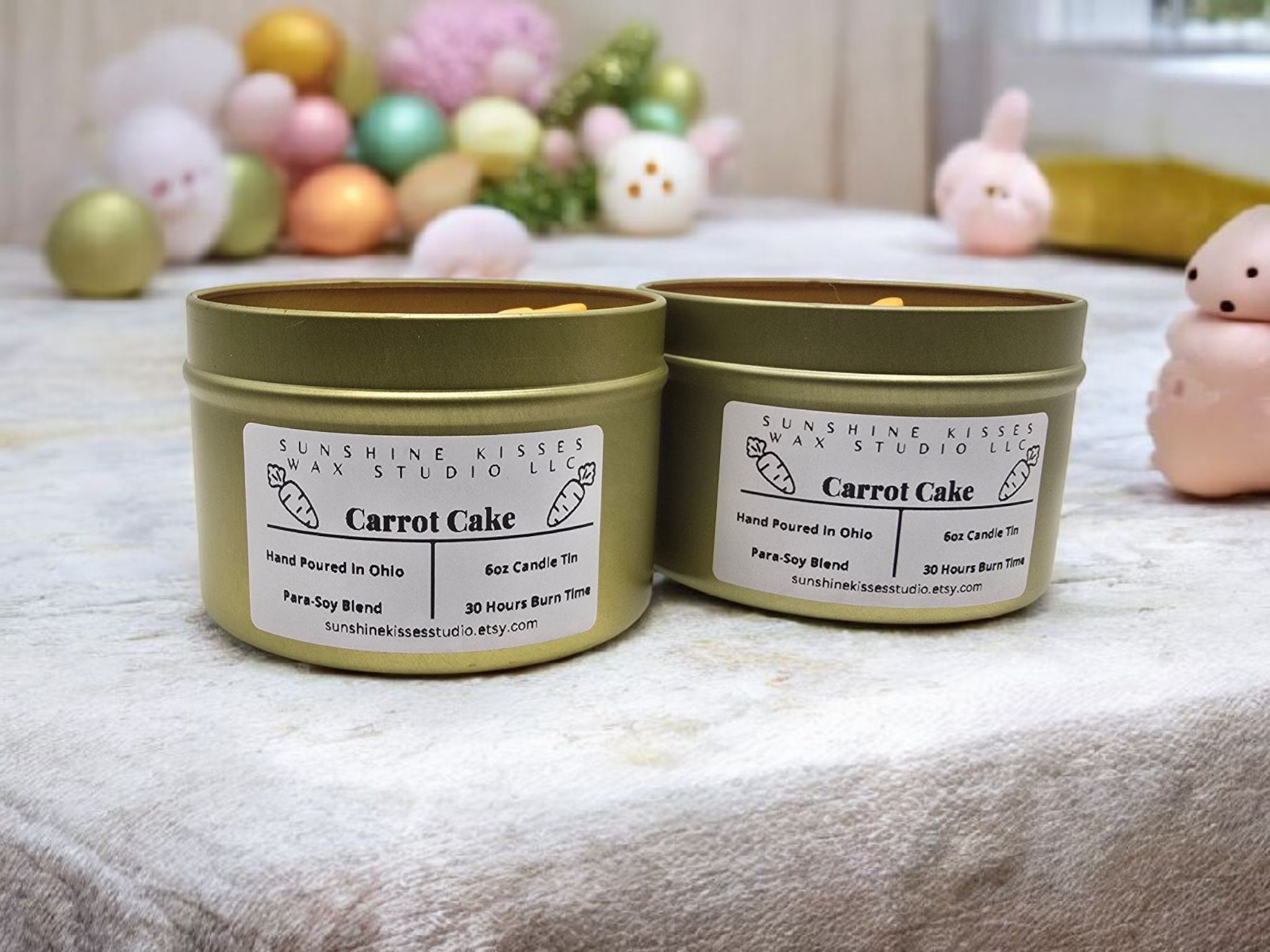Sunshine Kisses Wax Studio LLC - Wholesale Travel Candles - Carrot Cake 6oz Candle Tin 2
