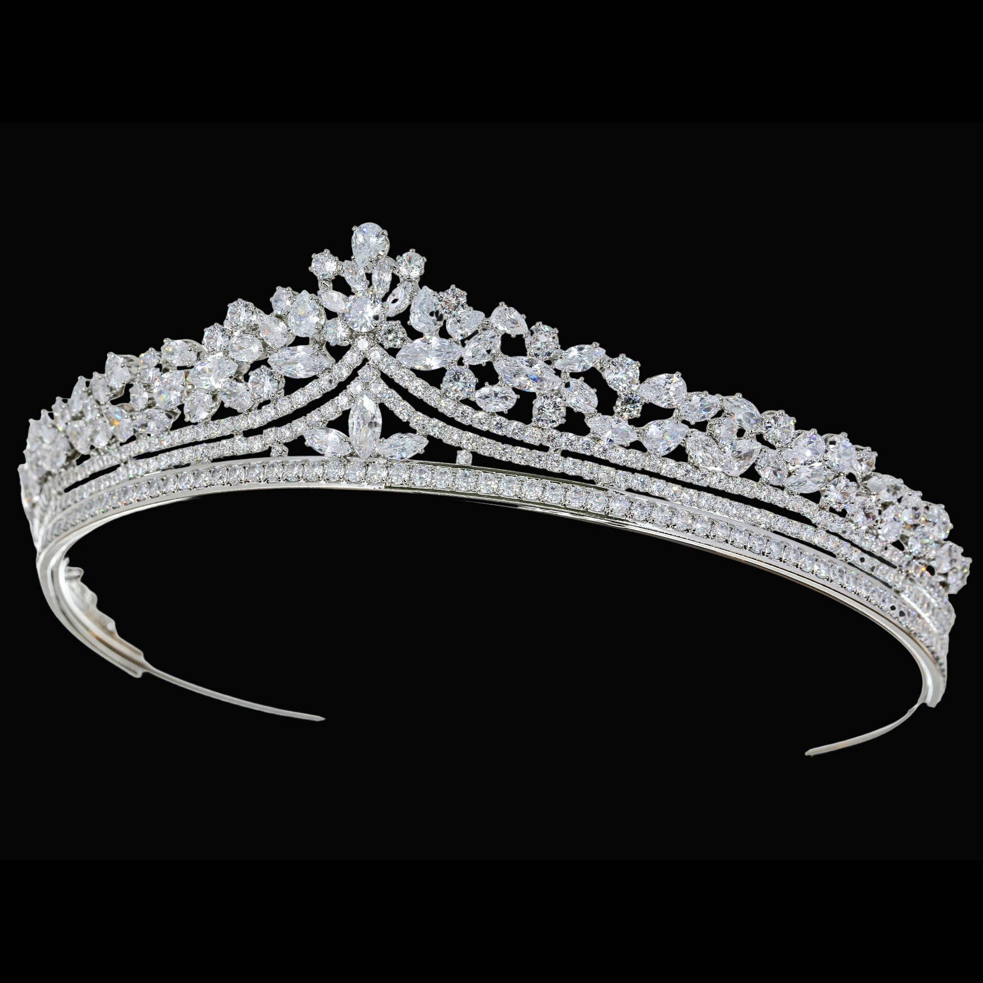 Silver Cubic Zirconium CZ Crystal Bridal Tiara Crown CR335 for wholesale on Faire