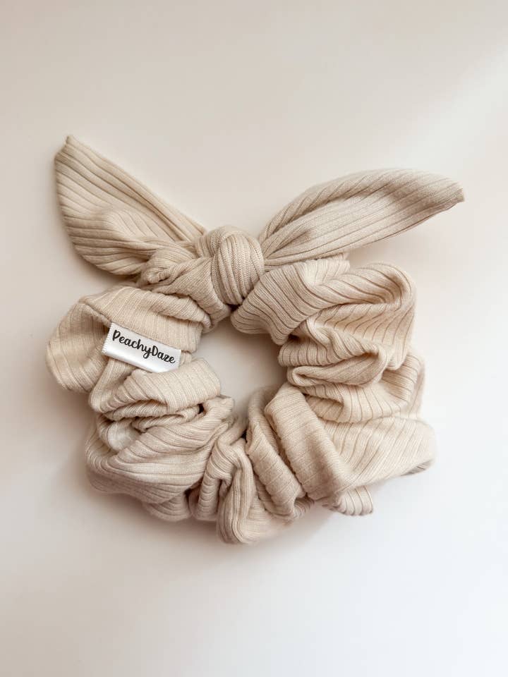 Tan Bow Scrunchie for wholesale by Peachy Daze Boutique