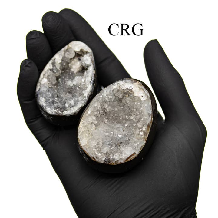 Crystal River Gems LLC - Wholesale Spiritual Stone/Crystal - 1 POUND LOT - Half Polished Agate Druzy Egg (1.5" - 2.5") AVG // MIXED SIZES1