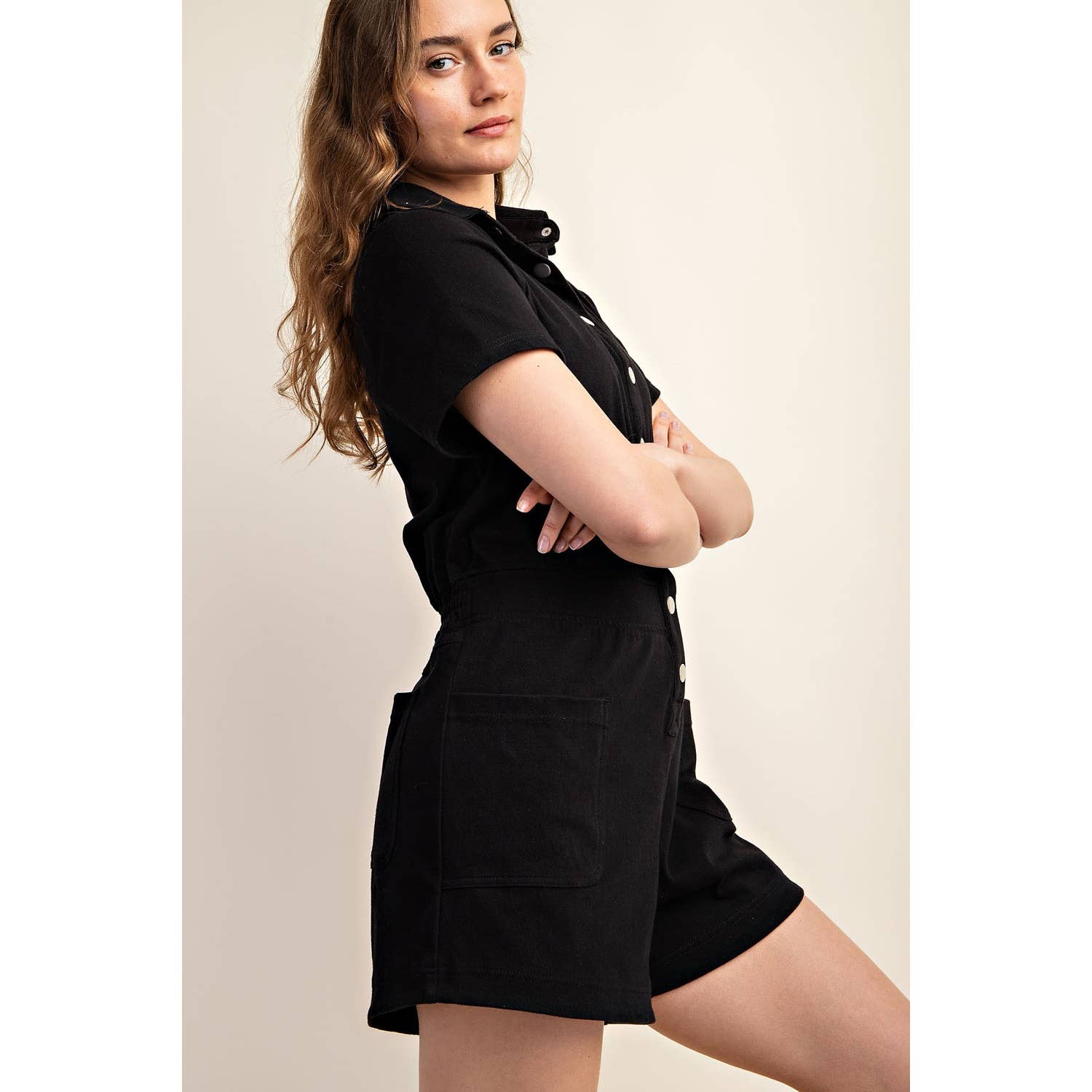 Rae Mode - Vendita all'ingrosso Tutina - Donna - TUTINA A MANICA CORTA IN TWILL DI COTONE ELASTICIZZATO30