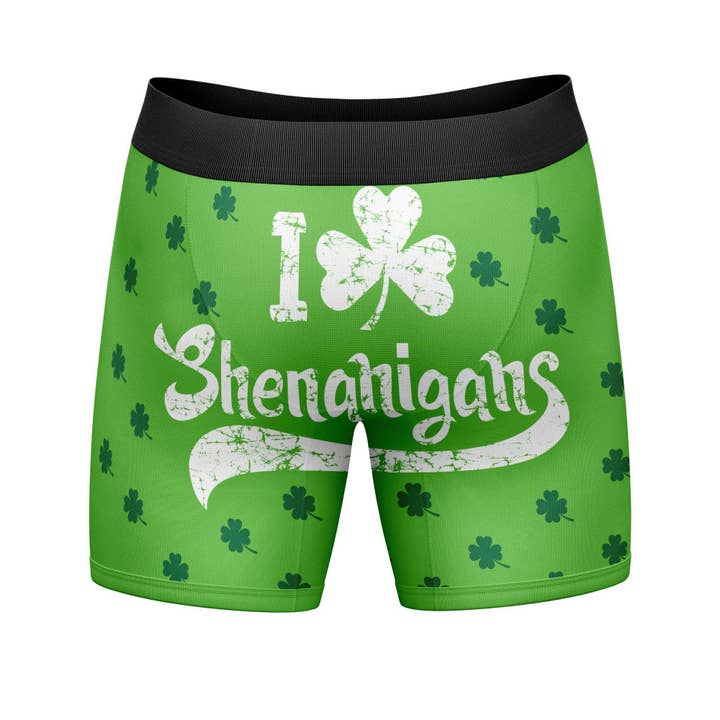Green I Clover Shenanigans Funny Boxer Briefs Underwear for Men for wholesale on Faire2