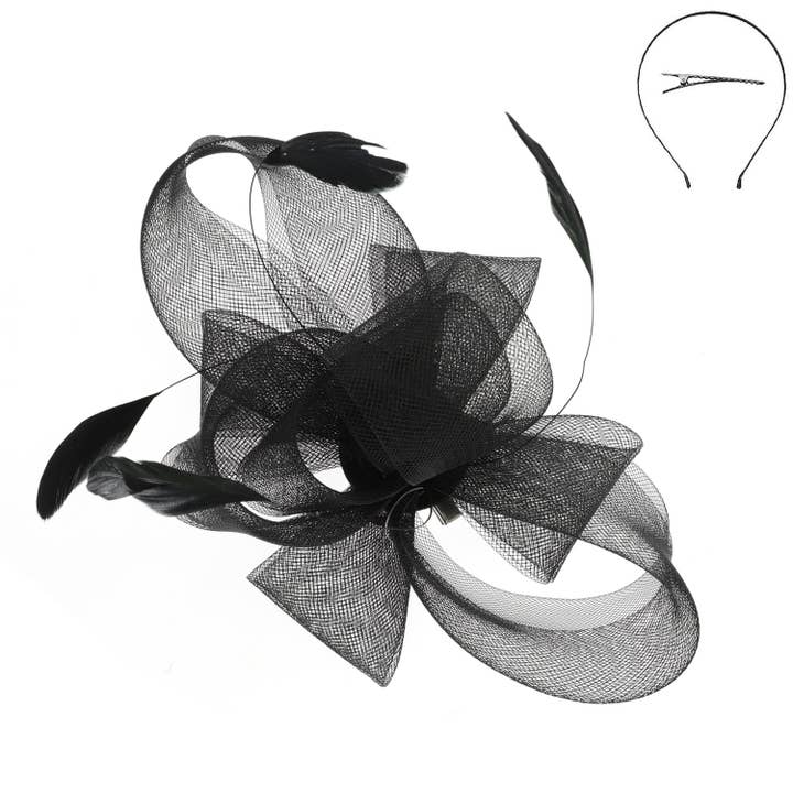SP Sophia Collection - Wholesale Fascinator Hat - Women's - Large Organza Bow w/ Feathers Fascinator Headband