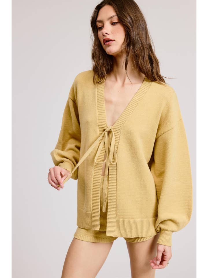 Mimosa - Wholesale Lounge Set - Women's - Self Tie Knit Cardigan and Shorts Lounge Set13