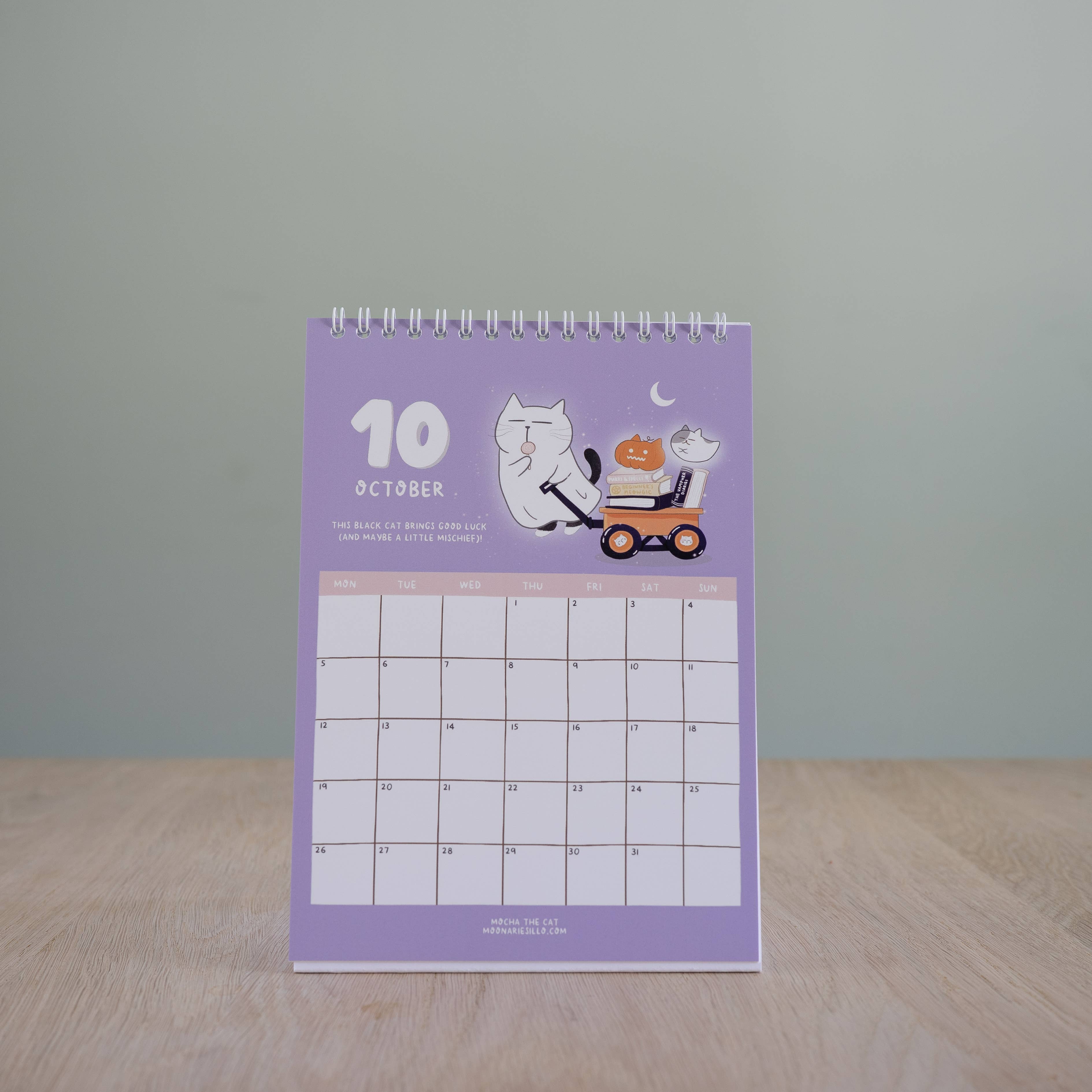 Moonaries illo - Wholesale Calendar - Cute Black Cat Desk Calendar 2026 - A5 portrait10