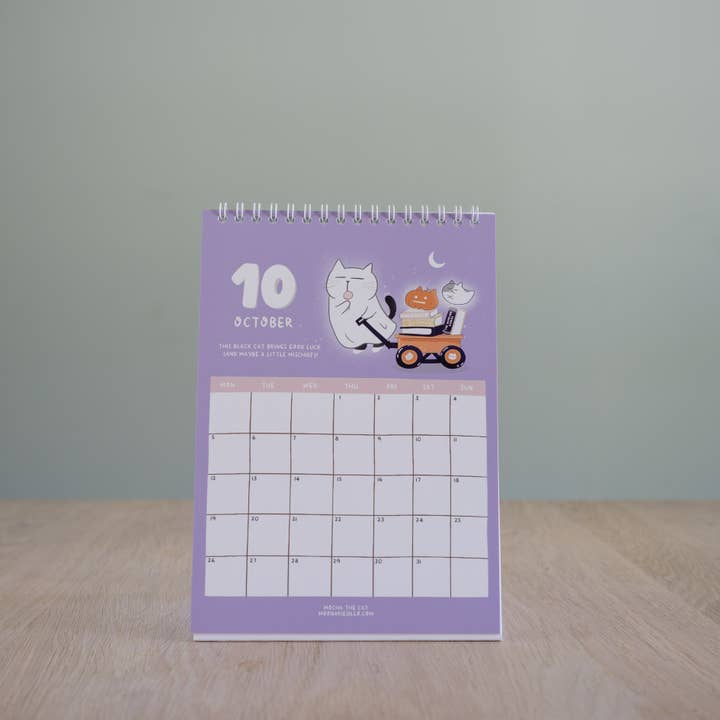 Moonaries illo - Wholesale Calendar - Cute Black Cat Desk Calendar 2026 - A5 portrait10
