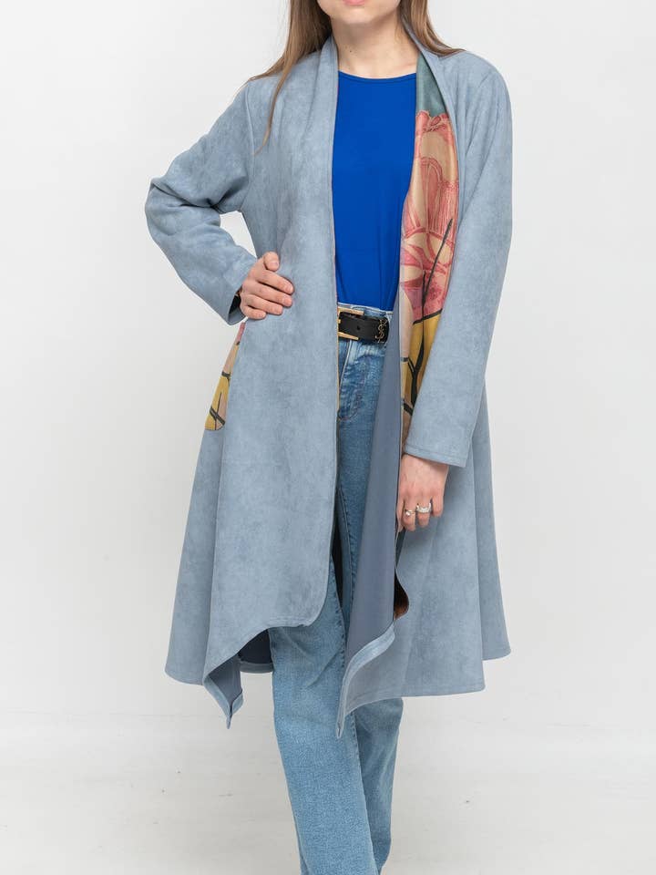 Cardigan Comprido Azul Claro Sólido por atacado de NIKKY APPARELS