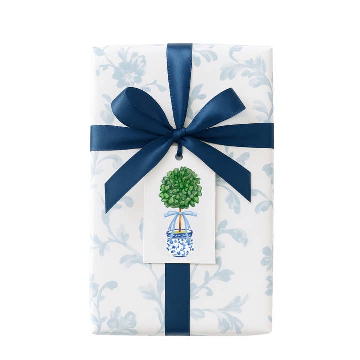Chinoiserie Green & Blue Topiary Planter Gift Tags for wholesale by Design Carolinas