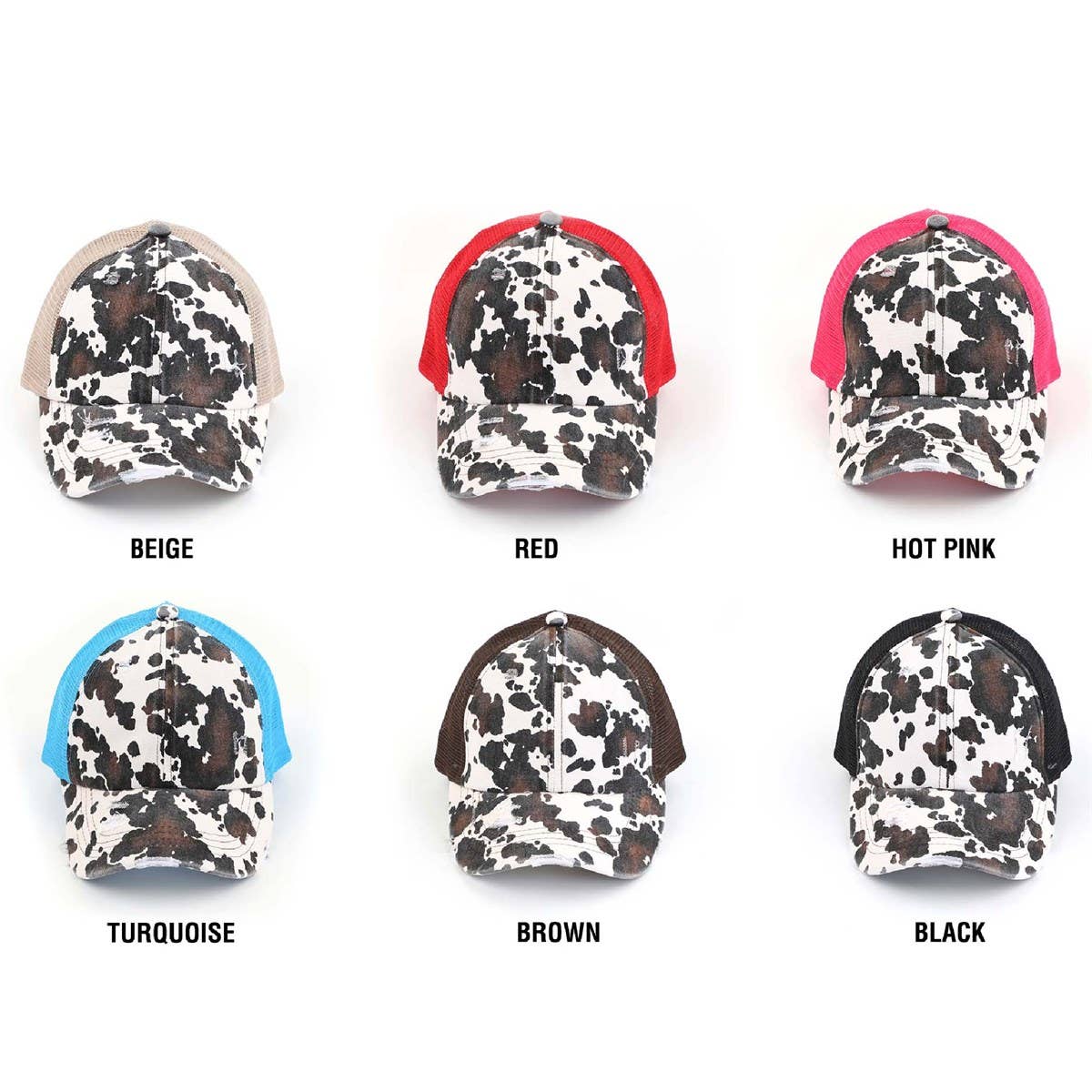 Truly Contagious – Großhandel Ponytail-Cap – Damen – CC Ponymütze mit Kuhmuster | Criss-Cross (BT-938)5
