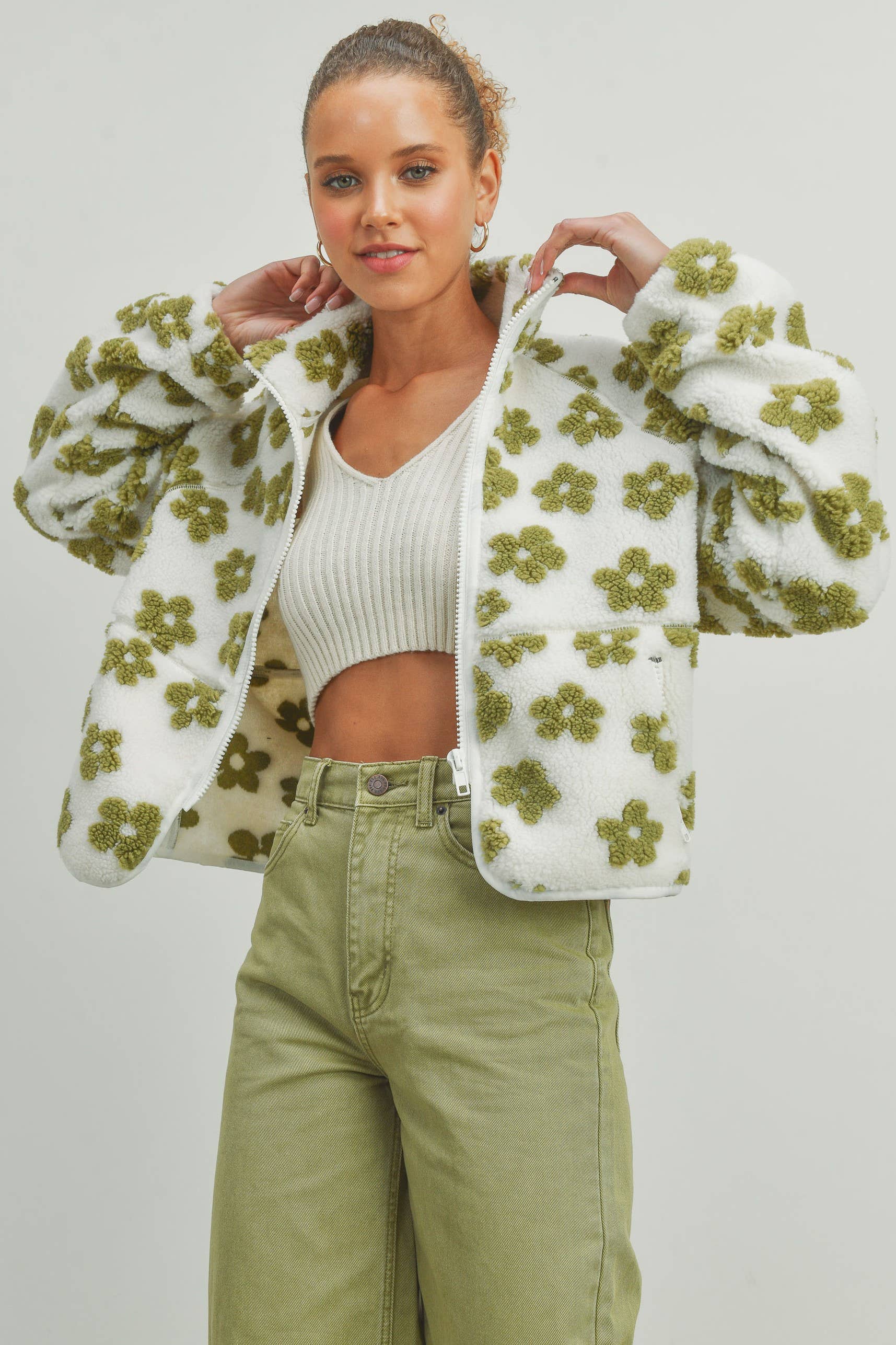 BUTTERMELON - Wholesale Fleece - Women's - Fall Daisy Flower Pattern Fleece Sherpa - BMJ700816