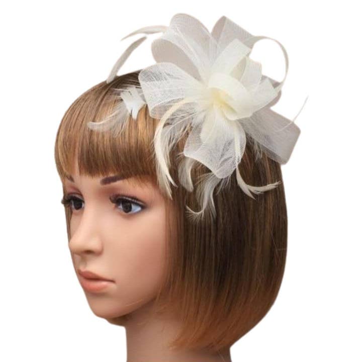Topkids Accessories - Wholesale Fascinator Hat - Women's - Looped Net Fascinator Feather Comb Fascinator Fascinator Hair Slide Fascinators Wedding Hats Royal Ascot Hat On Clear Comb For Women, Ladies, Girls
