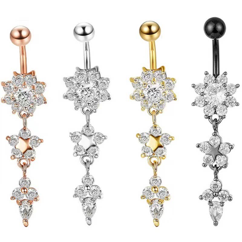 Gemscape UK - Wholesale Belly Ring - Stunning Flower Body Piercing with crystals3