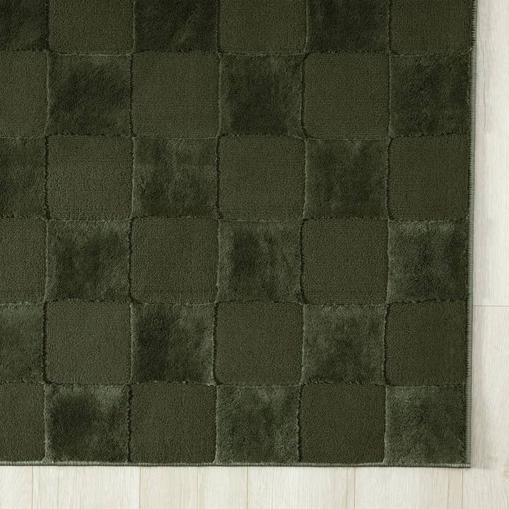 Abani Rugs - Wholesale Area Rug - Abani Plush Deco Machine Washable Forest Green Checker Rug5