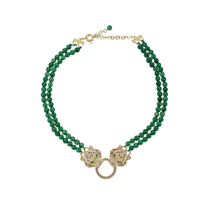 Eye Candy Los Angeles - Wholesale Beaded/Pearl Necklace - Double Leopard Natural Stone Necklace