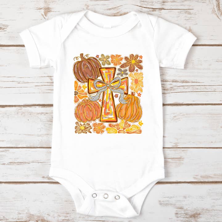 Coquette Cross Fall Onesie Baby Gift for wholesale by Mama and Littles Apparel
