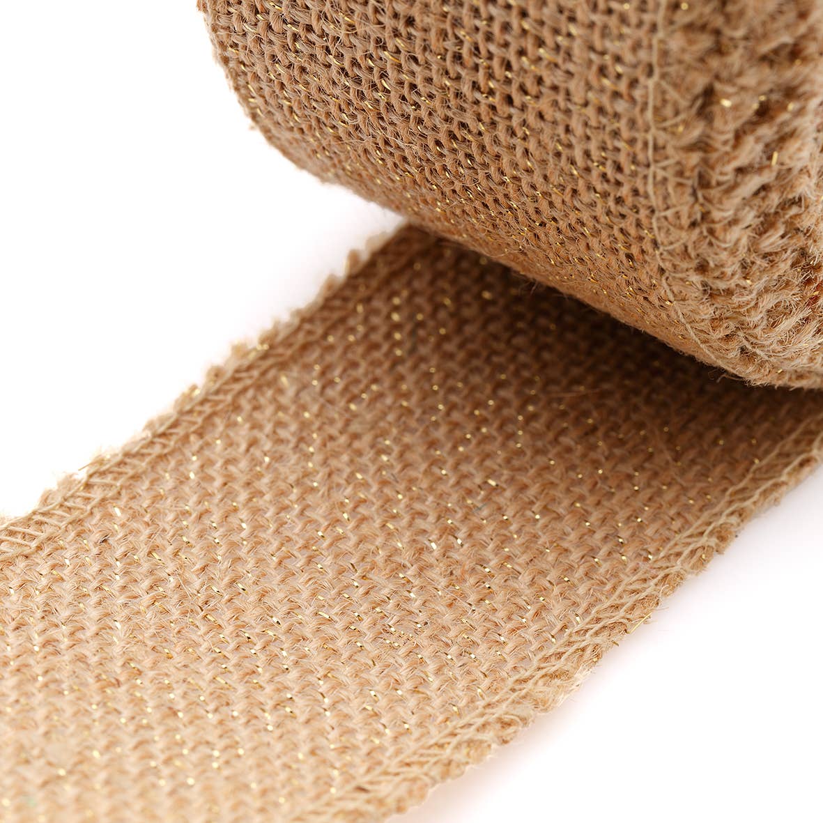 La Cordeline - Wholesale Ribbon - Gift Wrapping - Natural Lurex Gold Burlap Ribbon 6cm x 10m1