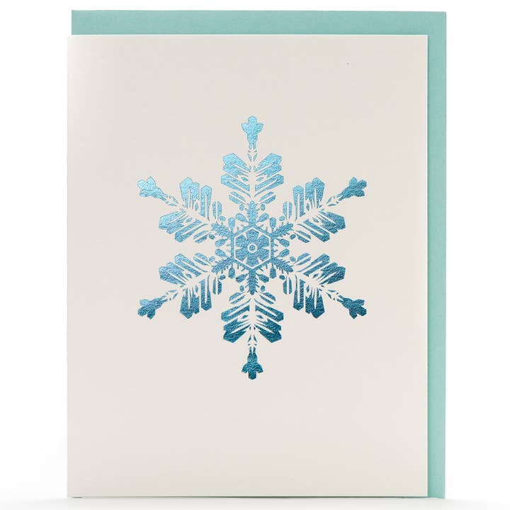 Snowflakes Blue Foil Card for wholesale by Porchlight Press Letterpress