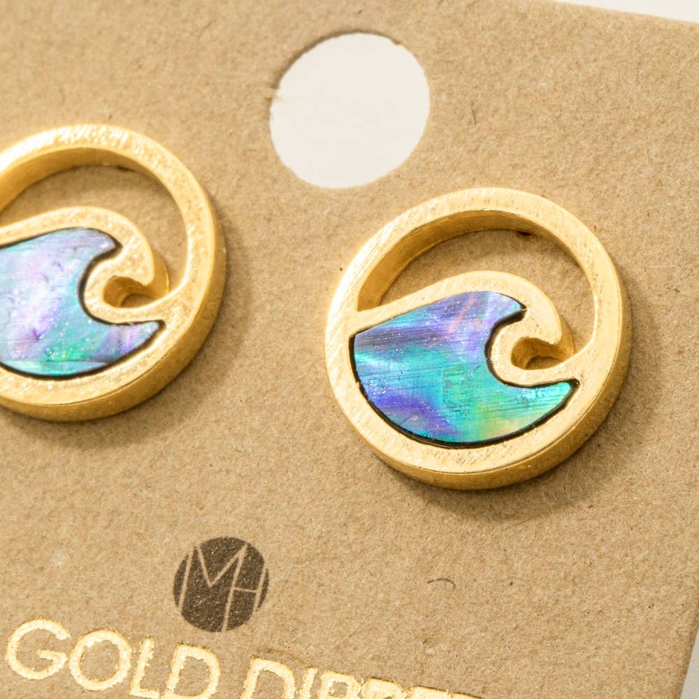 Fame Accessories - Wholesale Stud/Post Earrings - Gold Dipped Circle Wave Stud Earrings2