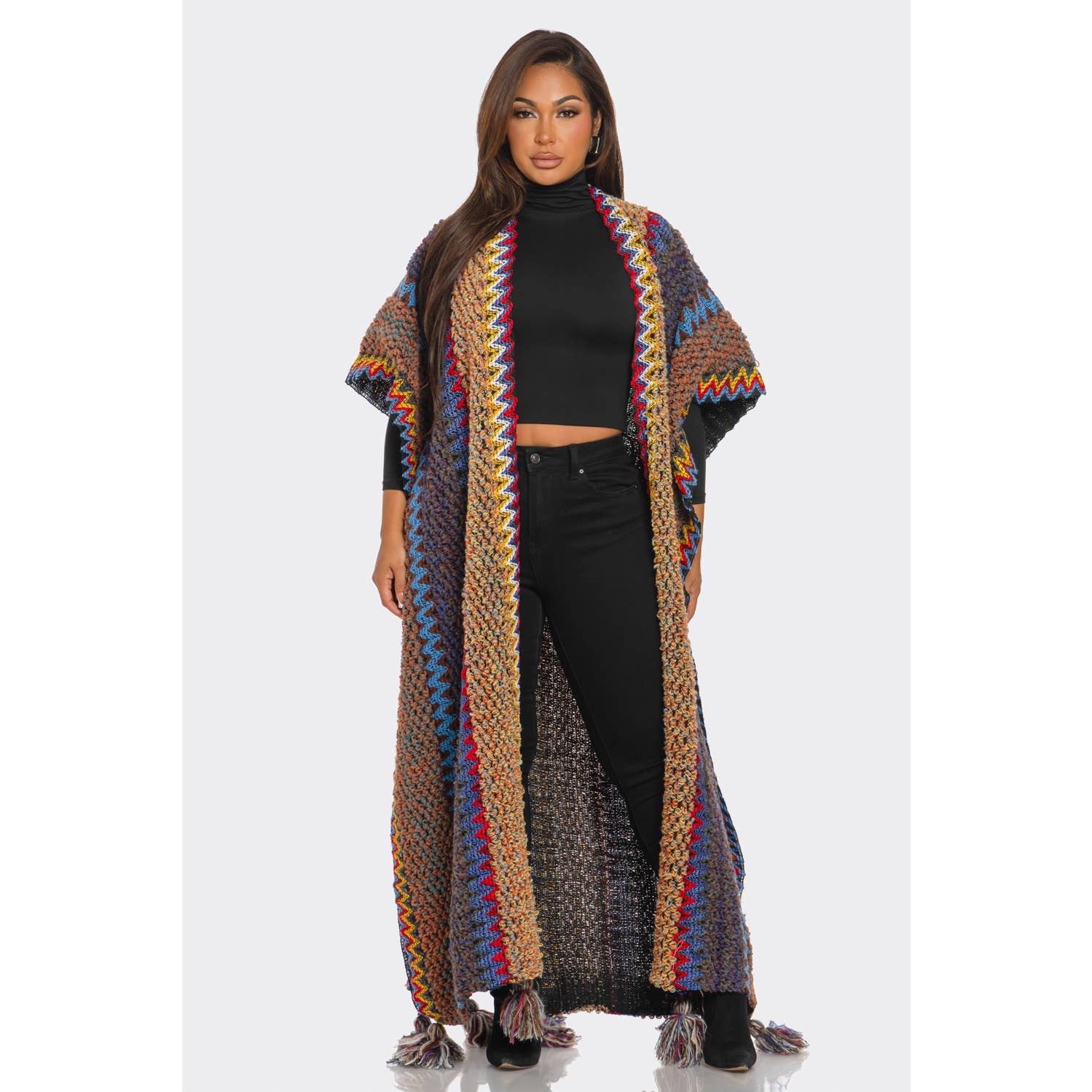 HiteJeans - Vente Cardigan – femme - Cardigan poncho long multicolore5