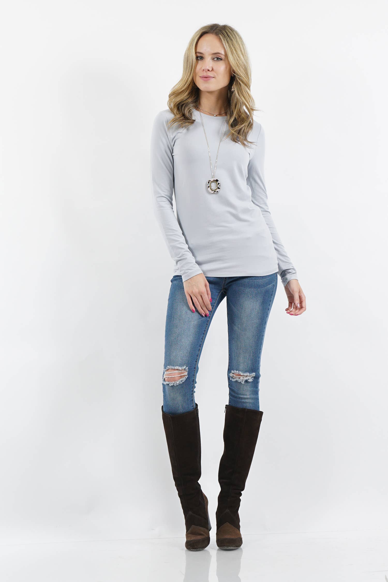 42POPS - Wholesale Knit Top - Women's - ,.0731 Microfiber Long Sleeve Tee SI-2490518