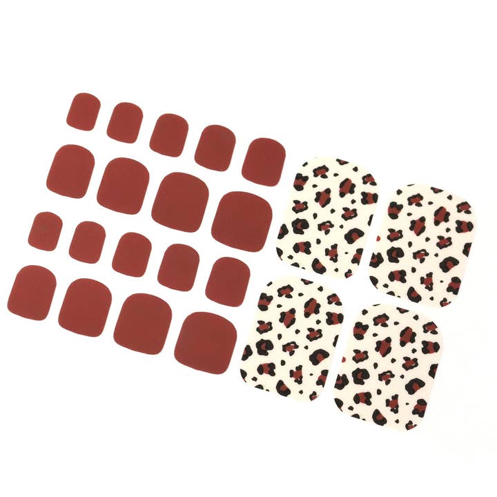 Cheetah Nail Wraps til tæer/Leopard Tå Neglelak Strimler/Bourgogne Røde Negle Klistermærker/Pedicure Kvinder Animal Nail Wraps Gratis fragt for engroshandel hos ClebleNails