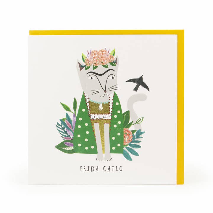 Frida Catlo - 6x6 Frida Kahlo Cat Art Card for wholesale by Nelson Line
