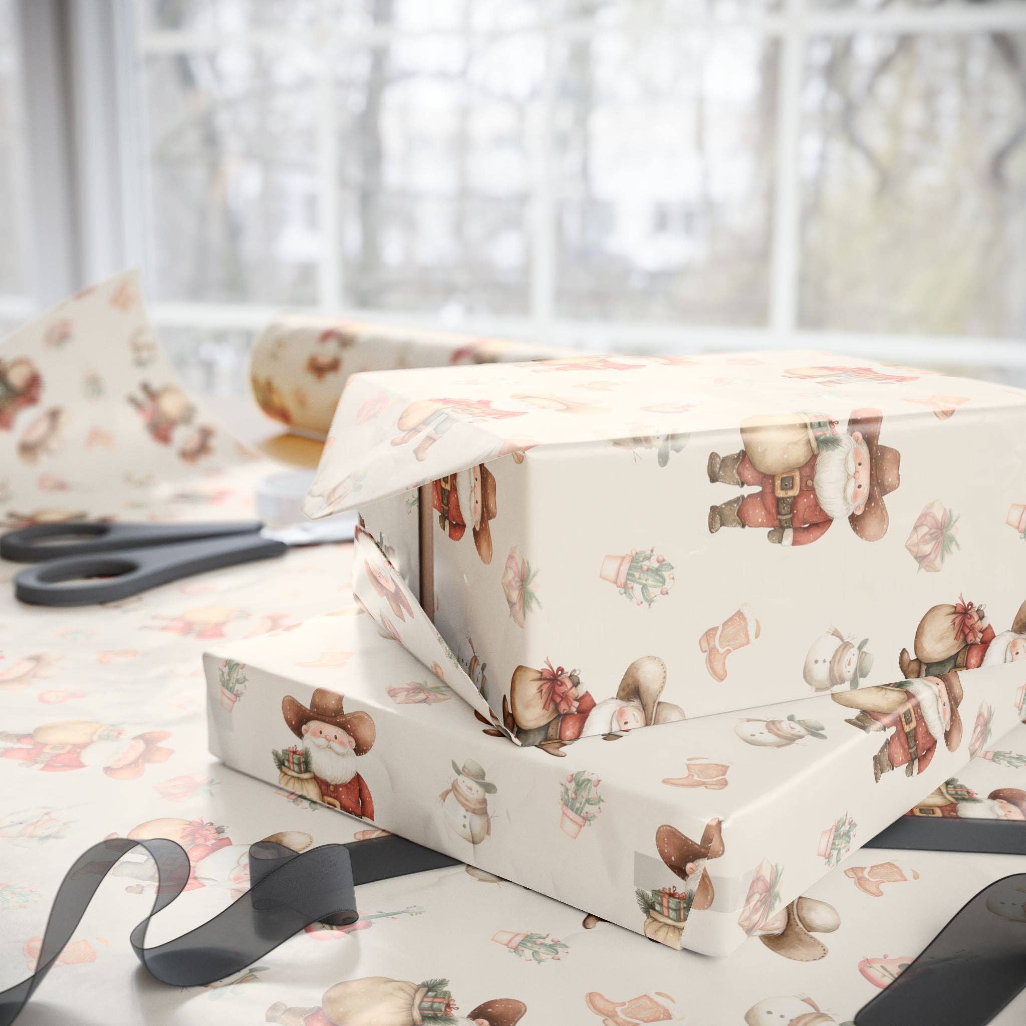 Lokipawz - Wholesale Flat Wrap - Western Santa Holiday Wrapping Paper8