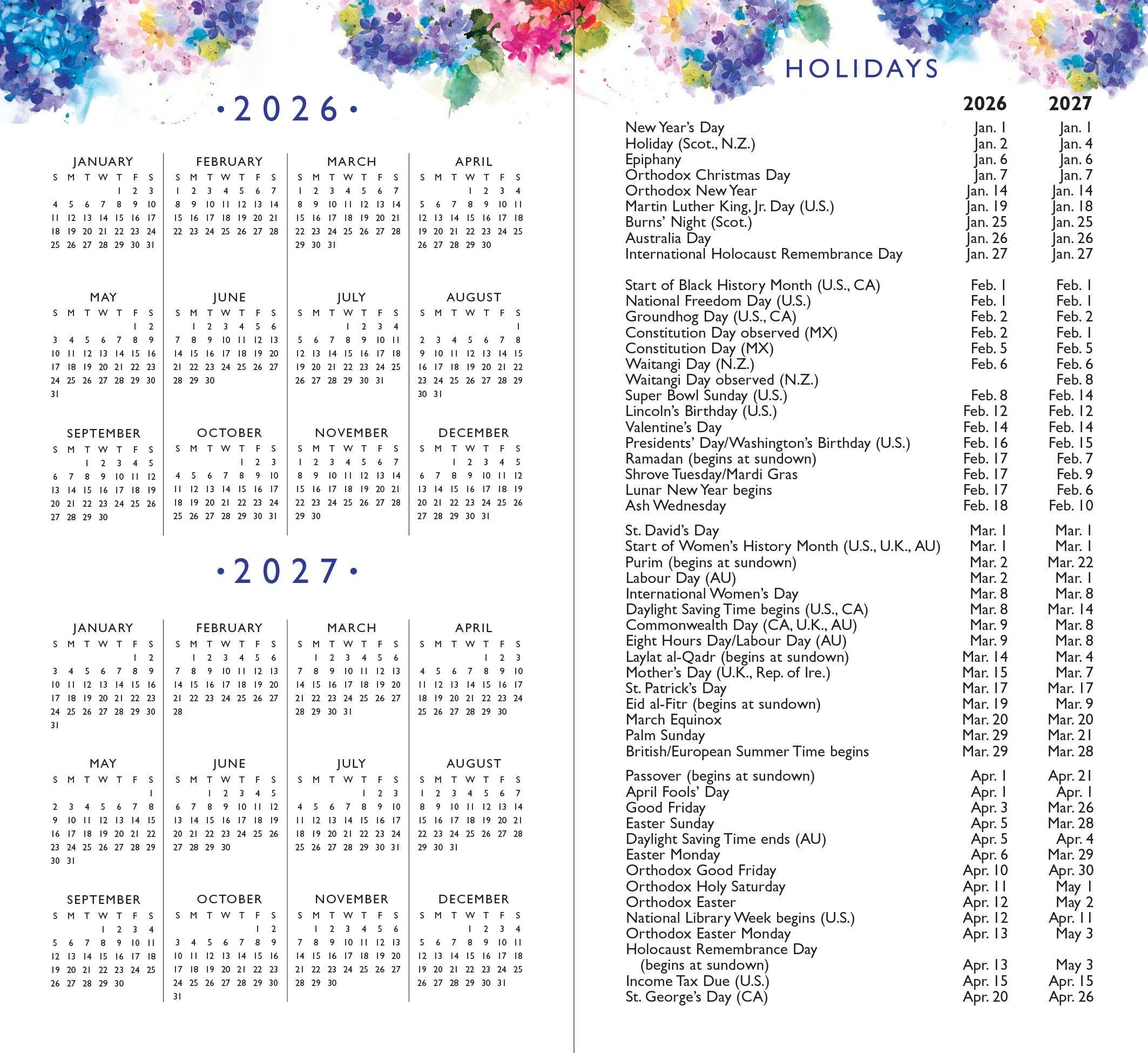 Peter Pauper Press - Wholesale Planner - 2026-27 Hydrangeas 2-Year Pocket Planner1