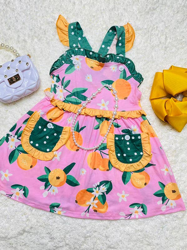XCH0555-12H Summer sleeveless peach prints pink girls dress for wholesale by luluclothes
