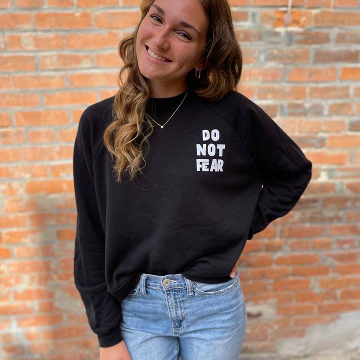 Do Not Fear Mid-Length Sweatshirt in Black for wholesale by Etch & Co