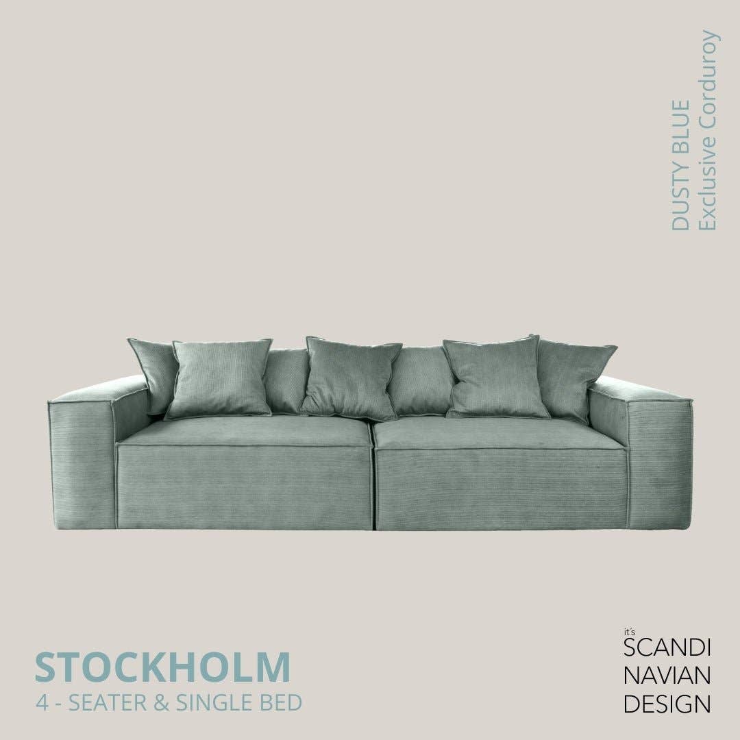 Stockholm 4-seater sofa/single bed Exclusive Corduroy, Dusty Blue removable & washable cover for wholesale on Faire11