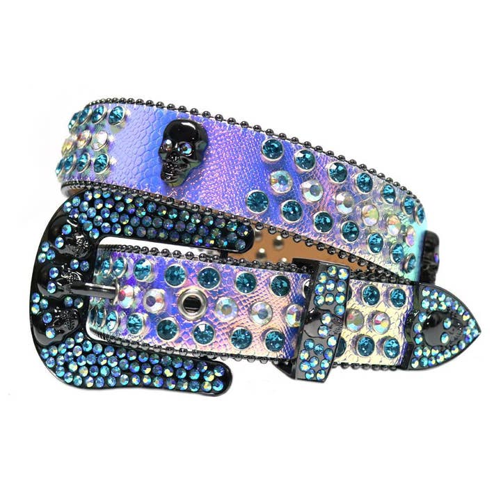 Rhinestone Belt Store - Wholesale Belt - Women's - Purple Rose Gold Strap w Mlti Color Studded Rhinestone Belt