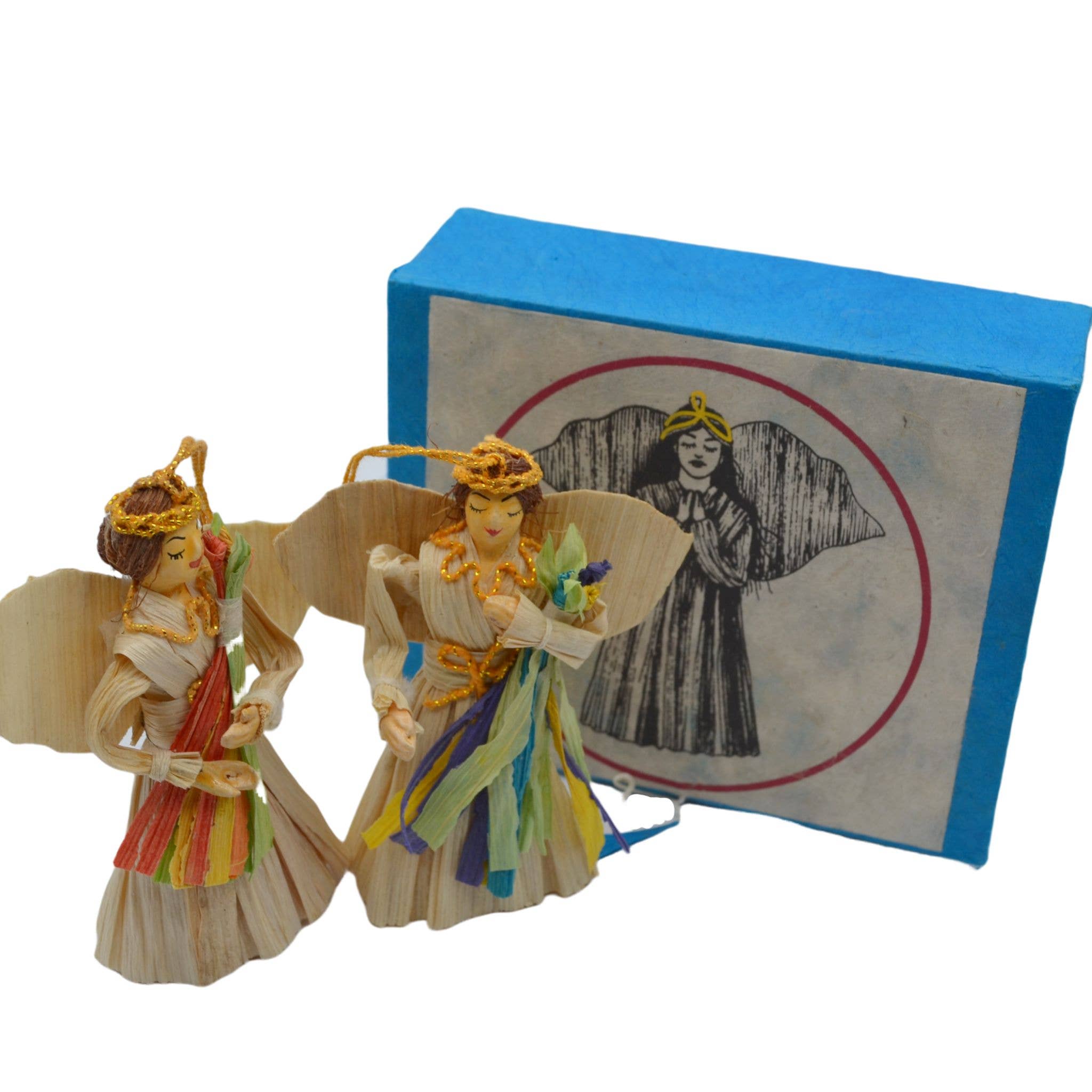 Didi Bahini Fair Trade - Wholesale Ornament Set - Pair of Corn Husk Angel with Flowers1