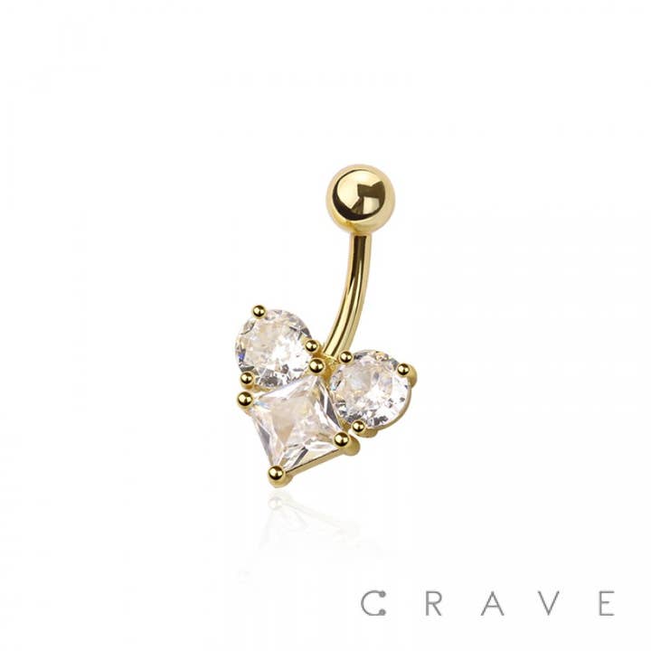 CRAVE BODY JEWELRY - Venta al por mayor Piercings para ombligo - Botón de ombligo en forma de corazón geométrico con múltiples circonitas cúbicas de acero quirúrgico 316L.