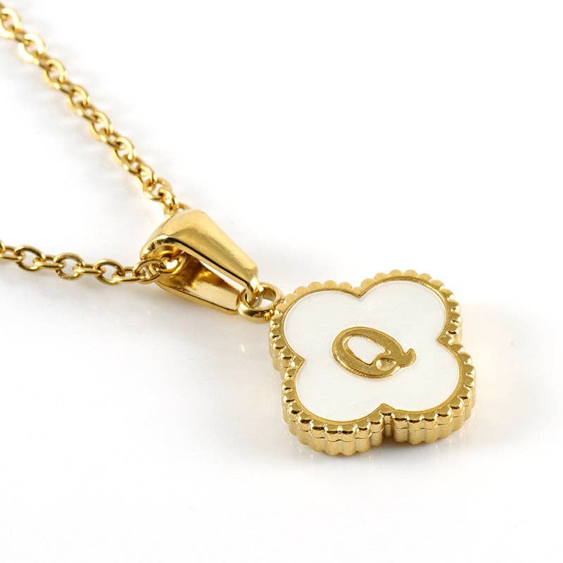 Mio Queena - Wholesale Pendant/Charm Necklace - Clover Shell Initial Charm 18K Golden S.Steel Necklace - FGS16