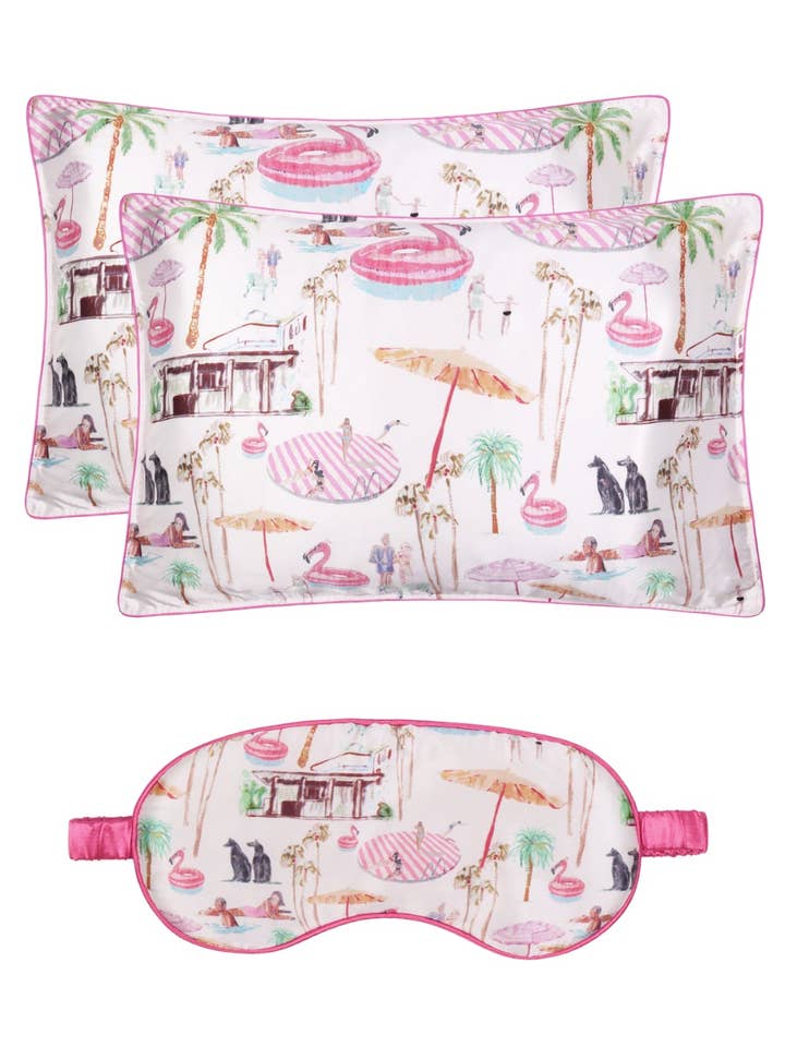 Conjunto de Dormir em Seda - Duplo / "Clube Flamingo Rosa" por atacado de Jessica Russell Flint