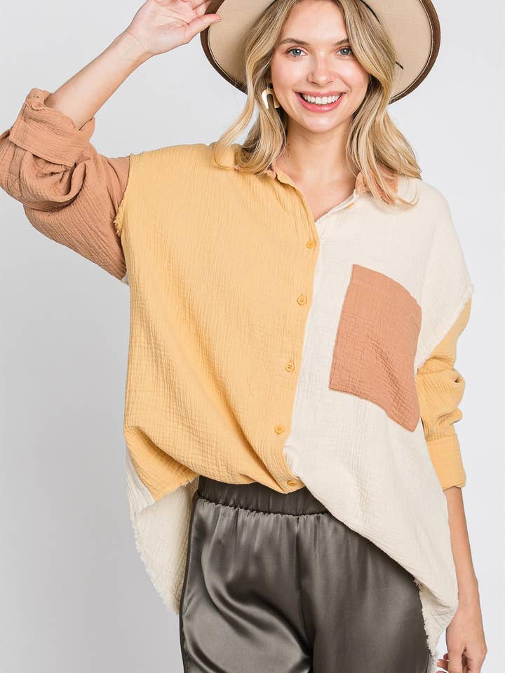 Plus Double Gauze Color Block Shirt: ST1849PL for wholesale by GeeGee x Lovelo