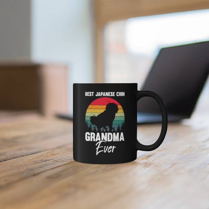 Teegarb LLC - Wholesale Coffee Mug - 11oz Black Coffee Mug Ceramic Novelty Japanese Chin Grandma Ever Dog Parent Enthusiast Hilarious Fur Animals Lover Domesticated Pets Fan