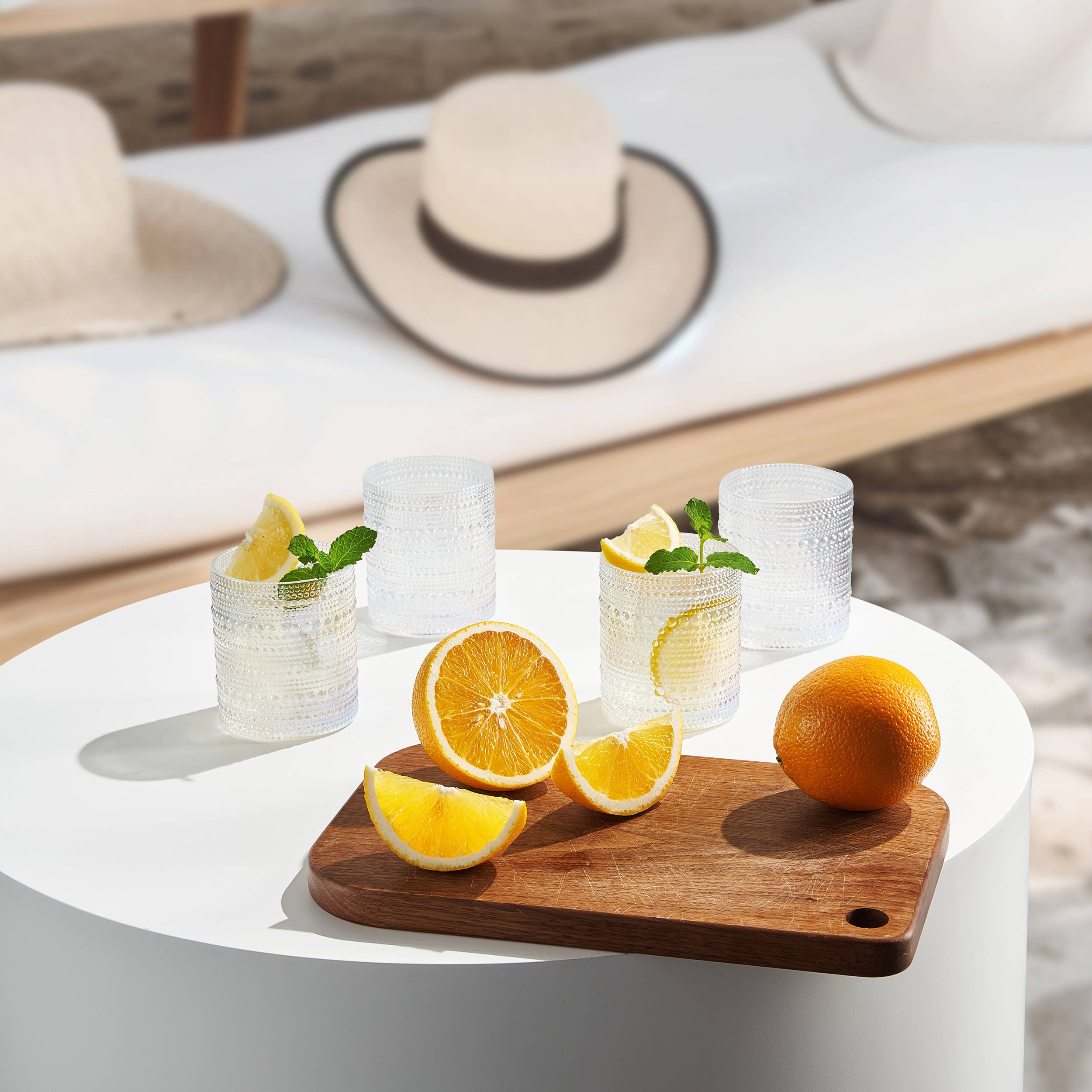 The Wine Savant /  Khen Glassware – wholesale Cocktail/liquor glass – Hobnail Iridescent Beaded Lowball Drinking Tumbler Glasses1