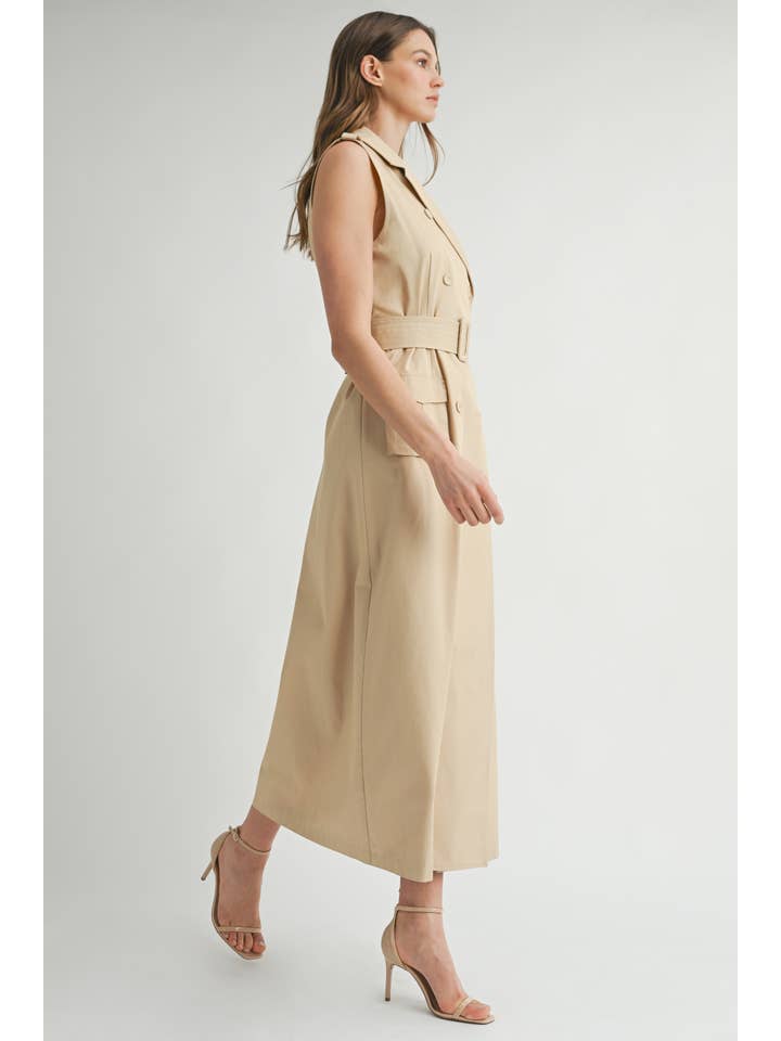 IVORY COMBO LD1869 Sleeveless Trench Coat Dress for wholesale on Faire
