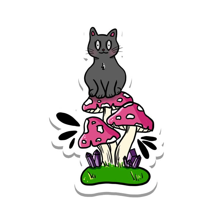 Cat | Mushroom | Animal | Waterproof Sticker | 3.5" for wholesale by Rebel and Siren Stickers
