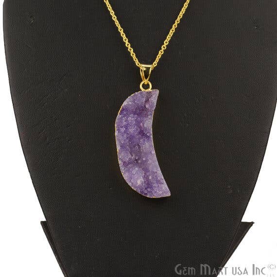 Pendentif en forme de lune Rough Druzy en forme de lune galvanisé de 18 po pour la vente par GemMartUSA