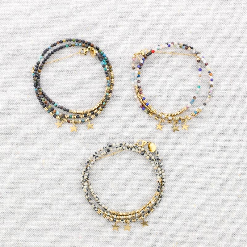 Sonata – wholesale Snap-smycken – Trestegs stålarmband med hängande stjärnstenar2