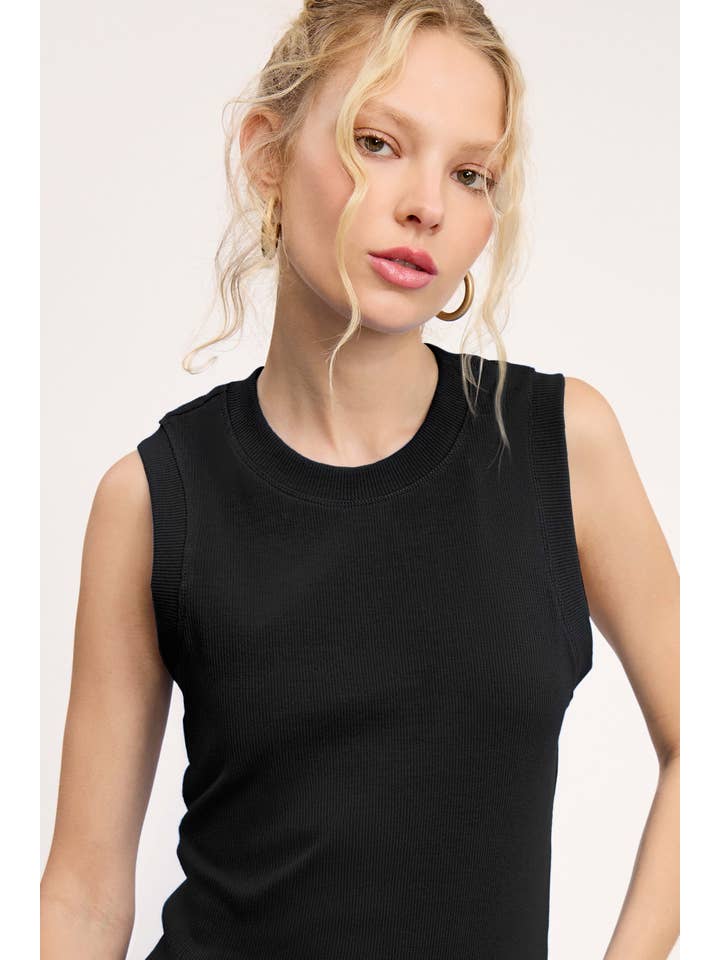 La Miel - Wholesale Tank Top - Women's - HUT7340-Stretchy Basic Ribbed Sleeveless Crew Neck Top11